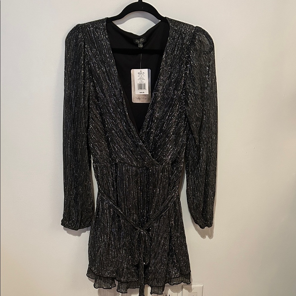 Lily Rose Black Shimmer Long Sleeve Dress